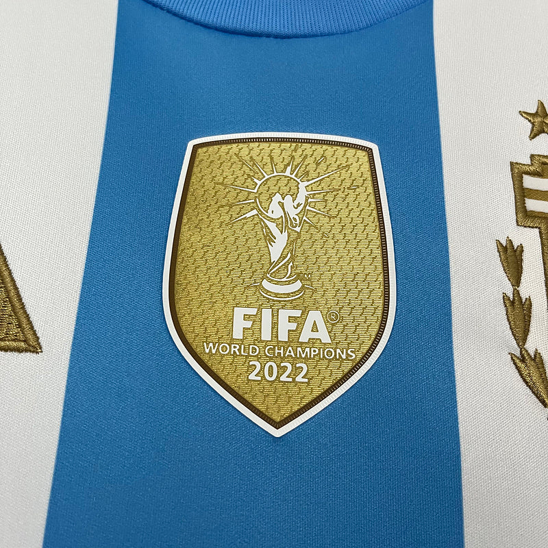 Camisa Seleção Argentina Home 2024/25 + Patch Campeão - Branca e Azul