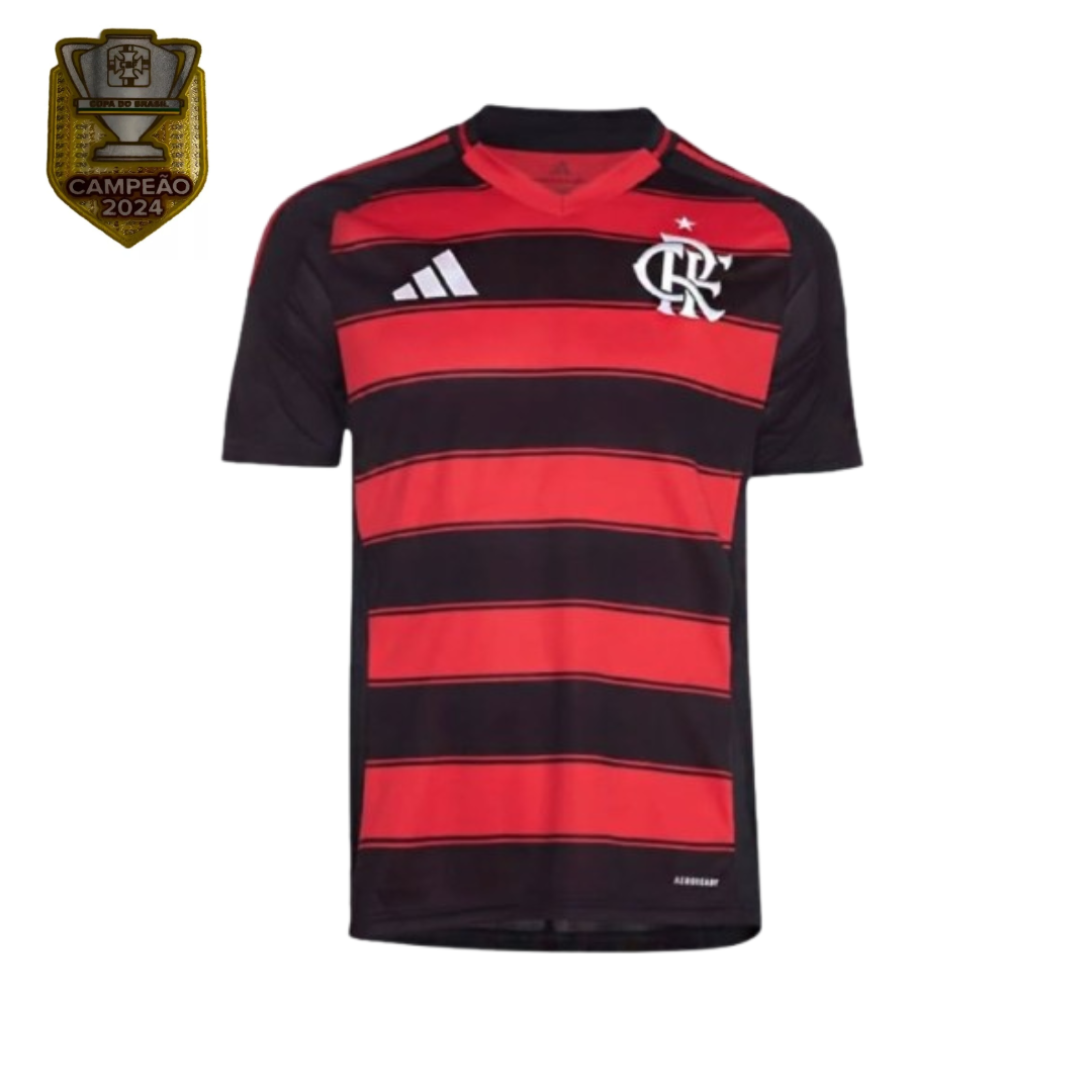 Camisa Adidas Flamengo I 2025 Preta e vermelha (Patch Copa do Brasil)