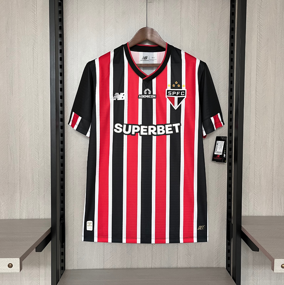 Camisa São Paulo I 24/25 New Balance - Vermelha e preta  (Com todos patrocinadores)