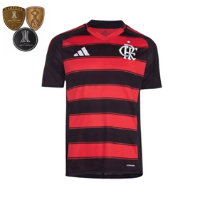 Camisa Adidas Flamengo I 2025 Preta e vermelha (Patch Libertadores)